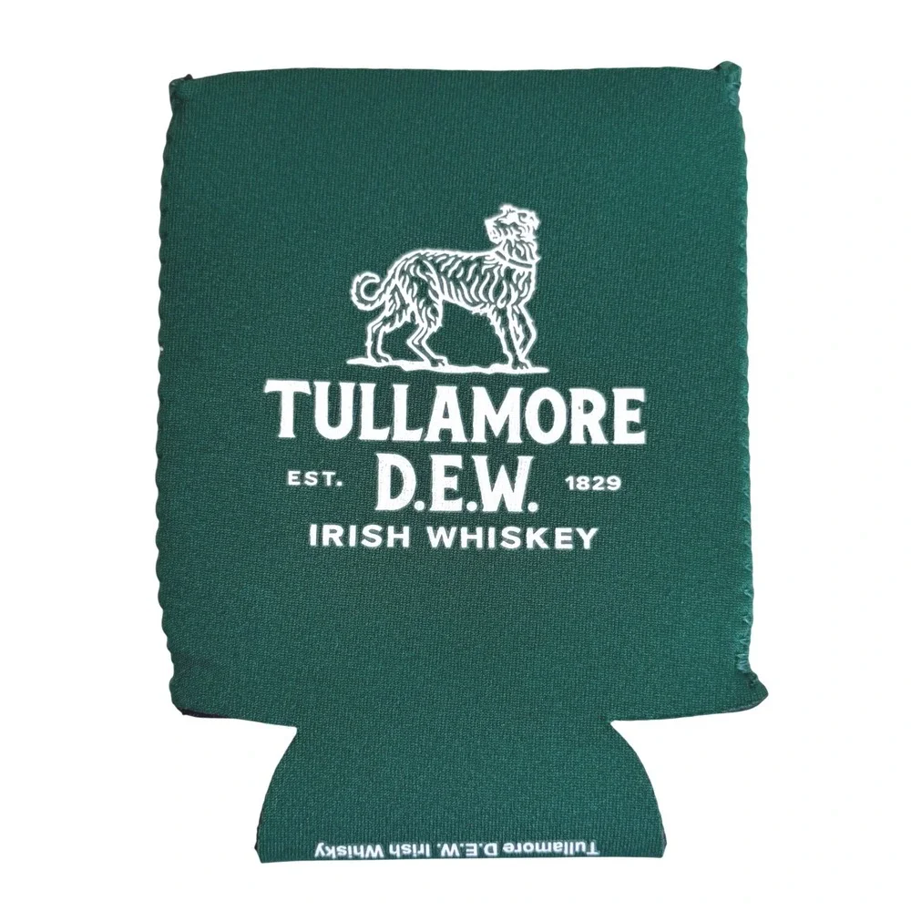 Tullamore DEW Can Sleeve Koozie SET OF 2 Green Neoprene Wolfhound  Irish Whiskey